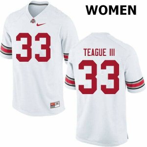 NCAA Ohio State Buckeyes Women's #33 Master Teague III White Nike Football College Jersey UXN2645XG